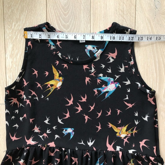 Vintage Desserts & Skirts Bird Print Chiffon Dress in Black Size S - Picture 2 of 10